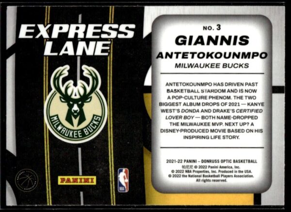 2021-22 Donruss Express Lane Giannis Antetokounmpo Milwaukee Bucks #3