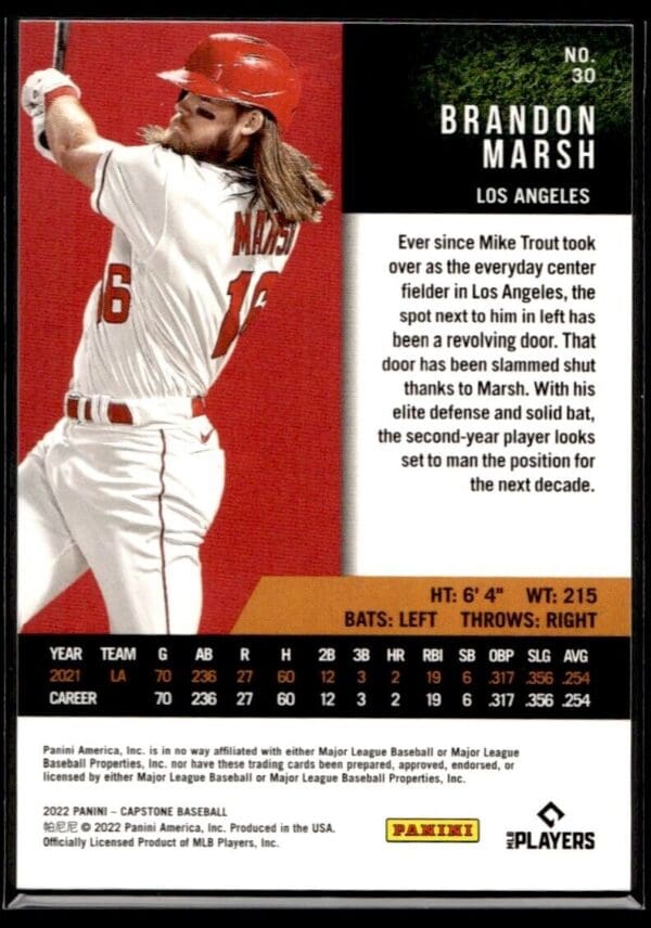 2022 Panini Capstone Los Angeles Angels #30 Brandon Marsh RC Rookie