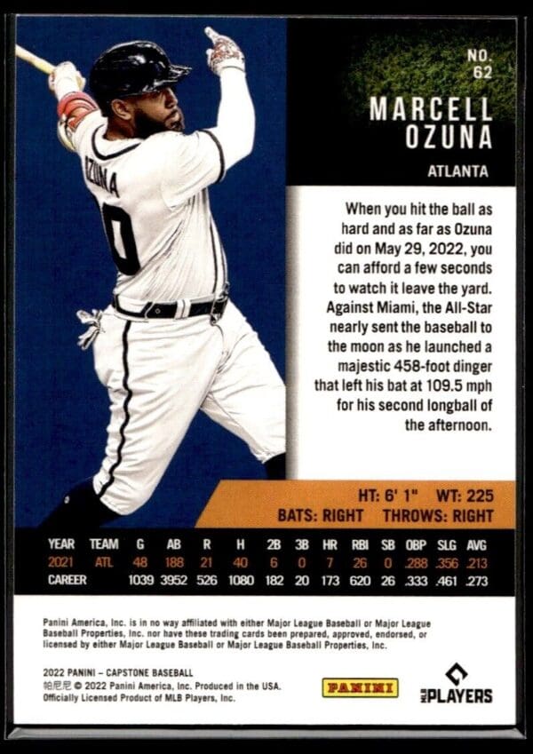 2022 Panini Capstone Atlanta Braves #62 Marcell Ozuna Blue Foil
