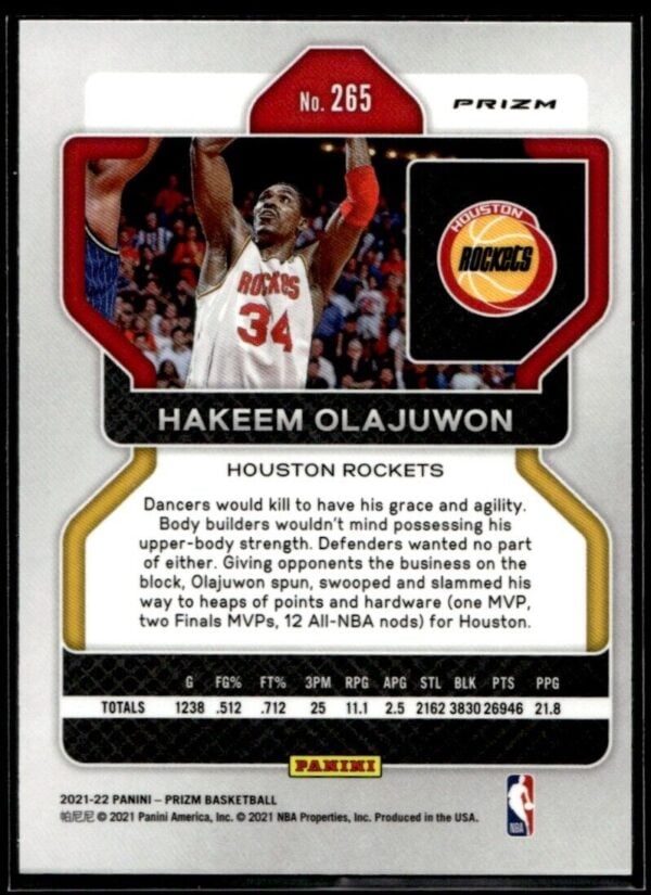 _10 2021-22 Panini Prizm Hakeem Olajuwon Houston Rockets #265