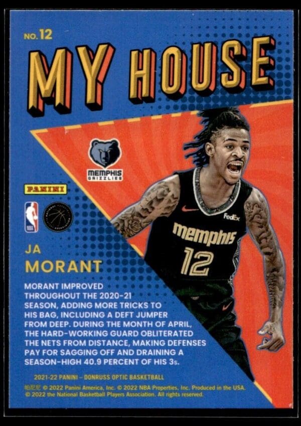 _10 2021 Donruss Optic My House Memphis Grizzlies #12 Ja Morant