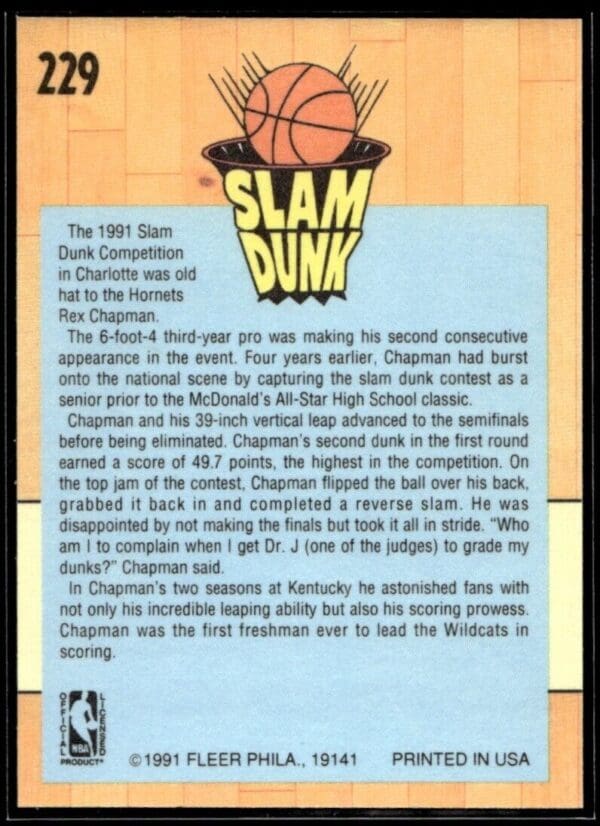 1991 Fleer Charlotte Hornets #229 Rex Chapman