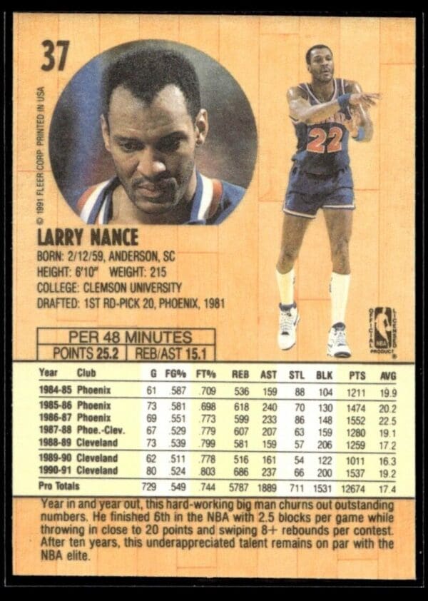 1991 Fleer Cleveland Cavaliers #37 Larry Nance
