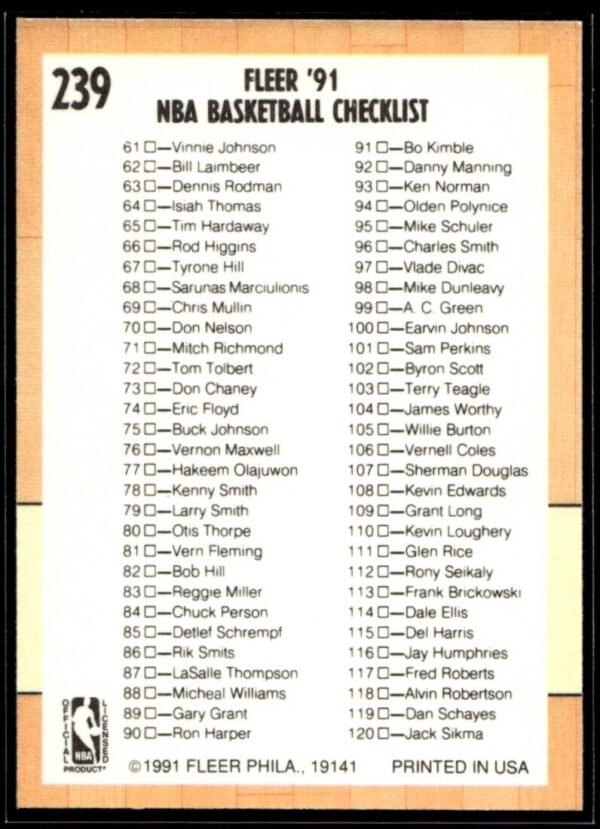 _10 1991 Fleer #239 Checklist