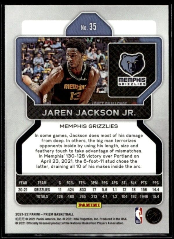 2021-22 Panini Prizm Jaren Jackson Jr. Memphis Grizzlies #35