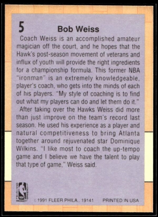 1991 Fleer Atlanta Hawks #5 Bob Weiss