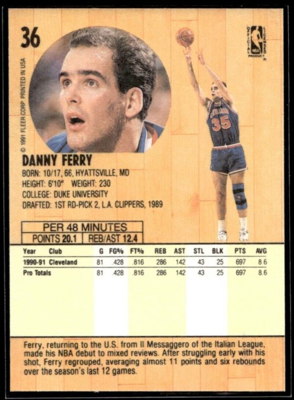 1991 Fleer Cleveland Cavaliers #36 Danny Ferry
