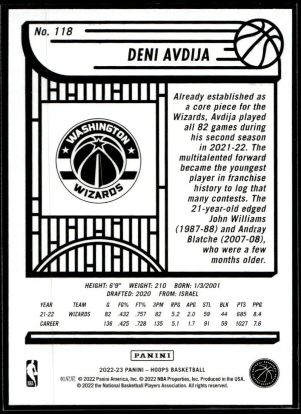 2022 Hoops Washington Wizards #118 Deni Avdija