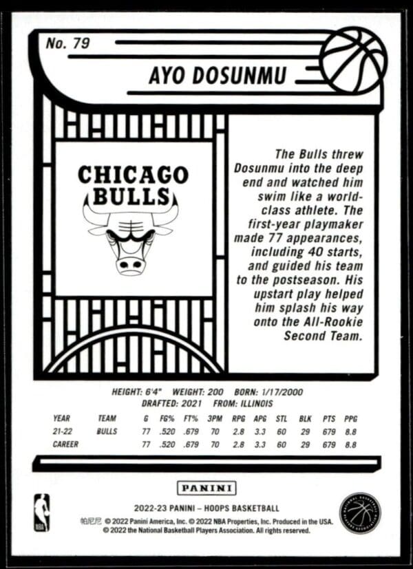 2022 Hoops Chicago Bulls #79 Ayo Dosunmu