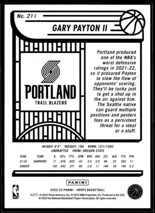 2022 Hoops Portland Trail Blazers #211 Gary Payton II