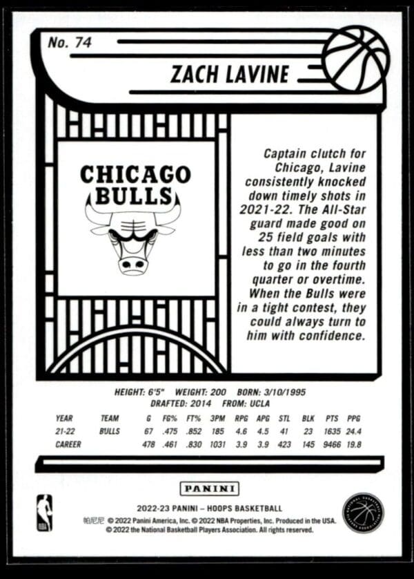 _10 2022 Hoops Chicago Bulls #74 Zach LaVine
