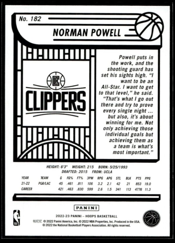 2022 Hoops Los Angeles Clippers #182 Norman Powell