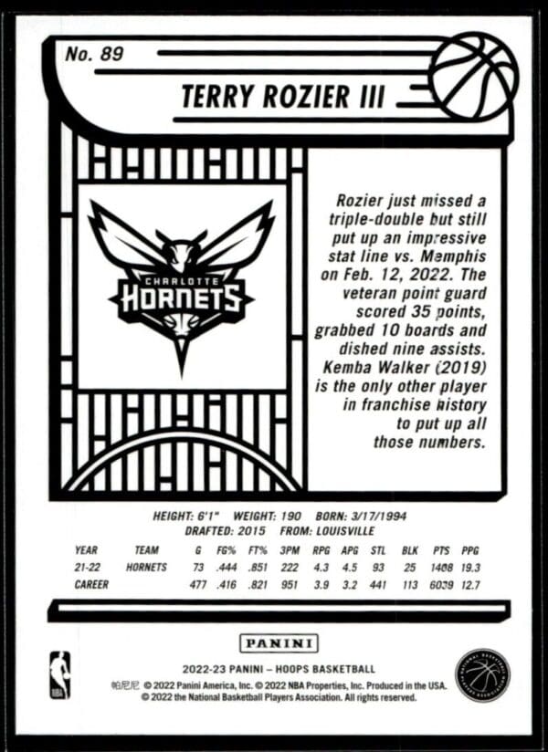 2022 Hoops Charlotte Hornets #89 Terry Rozier III