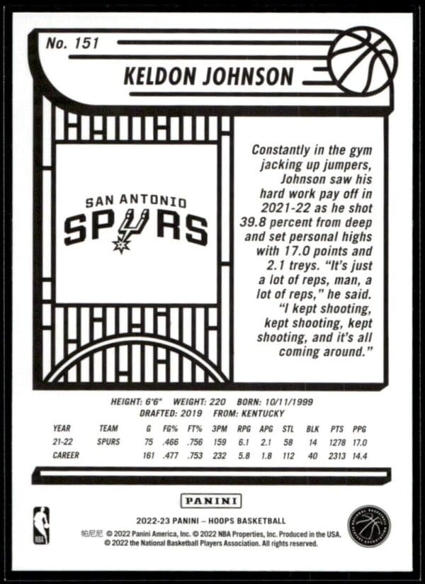 2022 Hoops San Antonio Spurs #151 Keldon Johnson