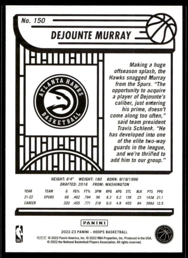 2022 Hoops Atlanta Hawks #150 Dejounte Murray