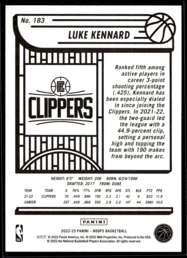 2022 Hoops Los Angeles Clippers #183 Luke Kennard