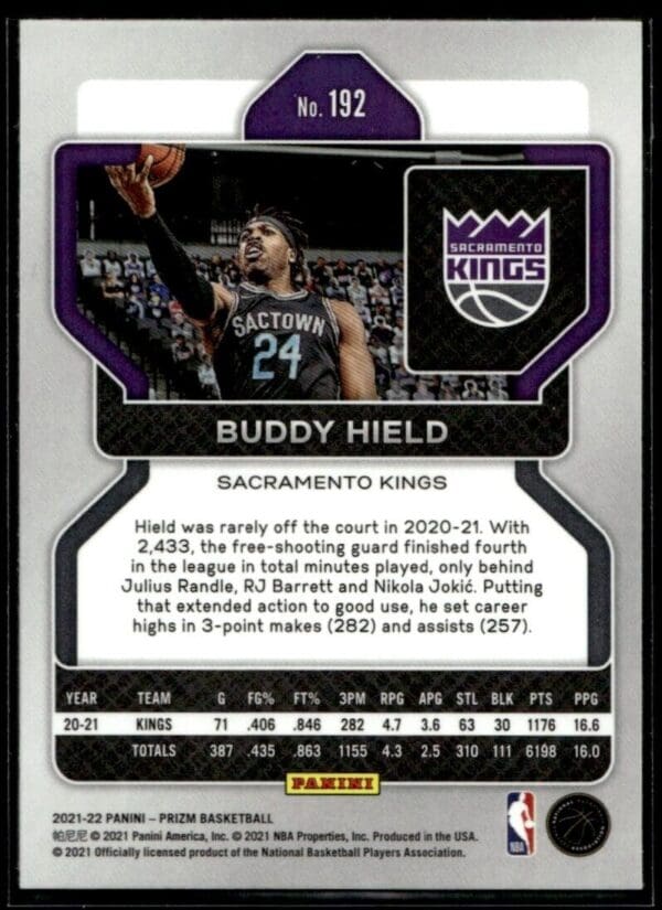 _10 2021-22 Panini Prizm Buddy Hield Sacramento Kings #192