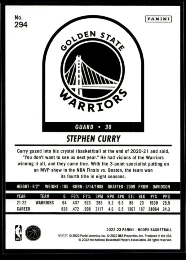2022 Hoops Golden State Warriors #294 Stephen Curry