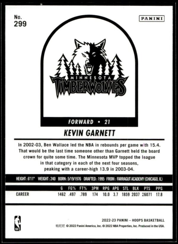 2022 Hoops Minnesota Timberwolves #299 Kevin Garnett