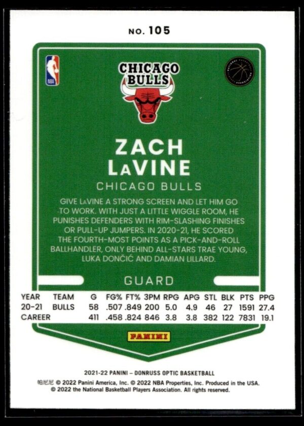 2021 Donruss Optic Chicago Bulls #105 Zach LaVine