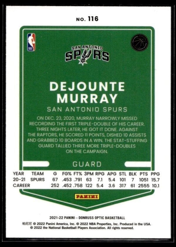 2021 Donruss Optic San Antonio Spurs #116 Dejounte Murray