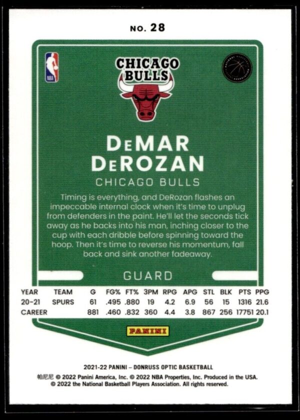 2021 Donruss Optic Chicago Bulls #28 DeMar DeRozan