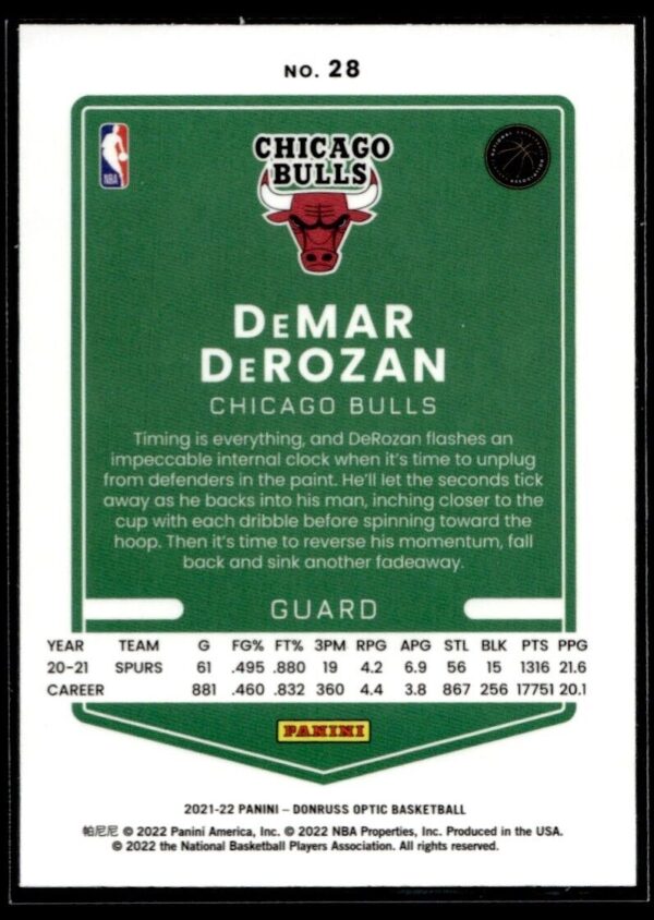 2021 Donruss Optic Chicago Bulls #28 DeMar DeRozan