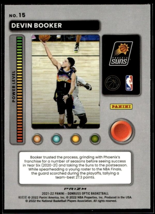 _10 2021 Donruss Optic T-Minus Phoenix Suns #15 Devin Booker Purple Holo