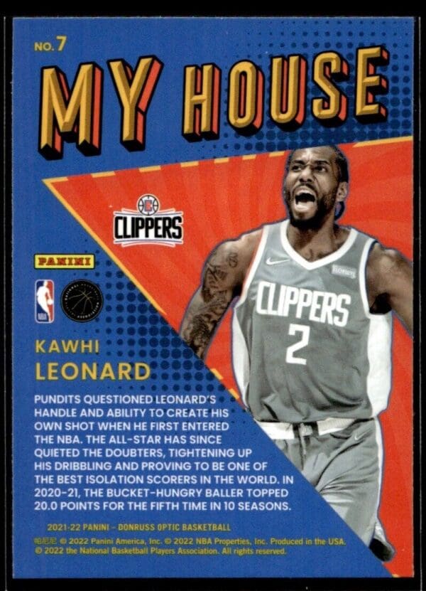 _10 2021 Donruss Optic My House Los Angeles Clippers #7 Kawhi Leonard
