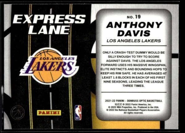2021 Donruss Optic Express Lane Los Angeles Lakers #19 Anthony Davis