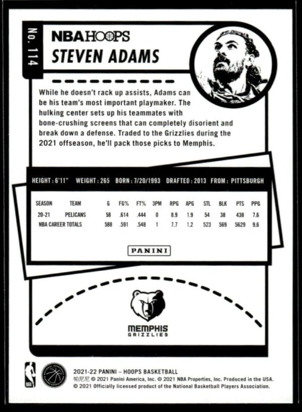 2021 NBA Hoops Memphis Grizzlies #114 Steven Adams