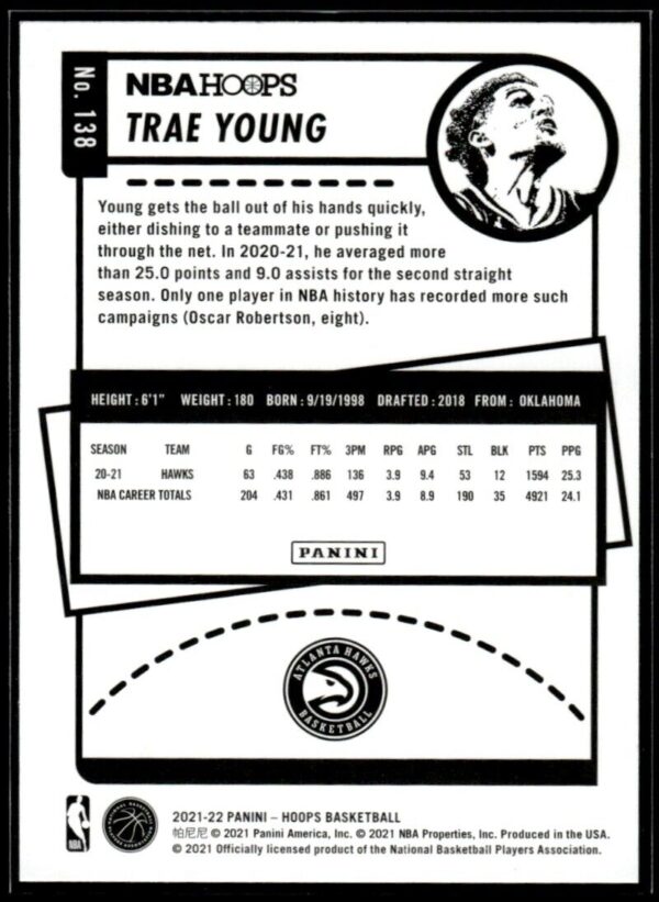 2021 NBA Hoops Atlanta Hawks #138 Trae Young