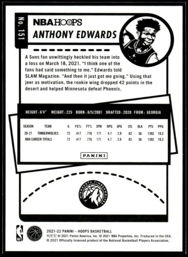 2021 NBA Hoops Minnesota Timberwolves #151 Anthony Edwards
