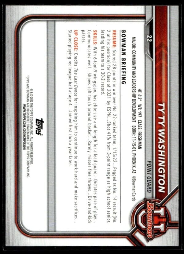 2022-23 Topps Bowman University Jim Washington #22