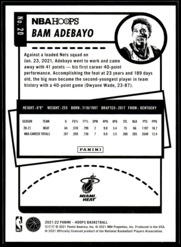 2021 NBA Hoops Miami Heat #20 Bam Adebayo