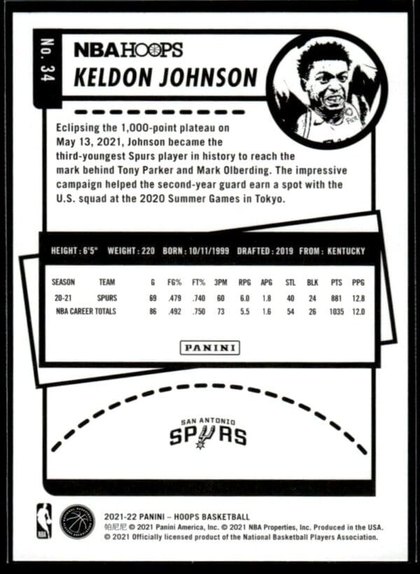 2021 NBA Hoops San Antonio Spurs #34 Keldon Johnson