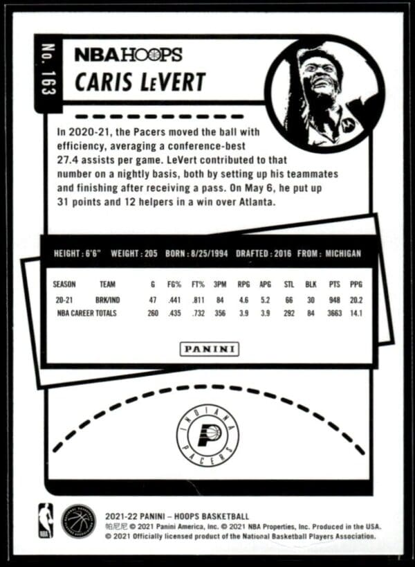 2021 NBA Hoops Indiana Pacers #163 Caris LeVert
