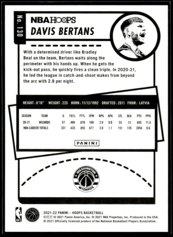 2021 NBA Hoops Washington Wizards #130 Davis Bertans