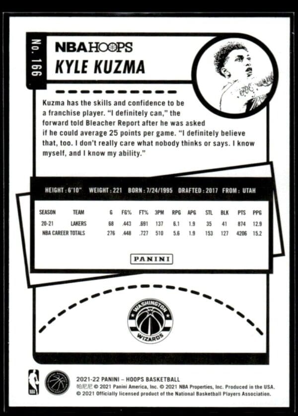 2021 NBA Hoops Washington Wizards #166 Kyle Kuzma
