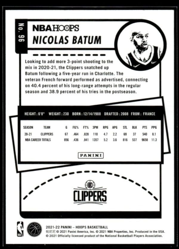 2021 NBA Hoops Los Angeles Clippers #96 Nicolas Batum