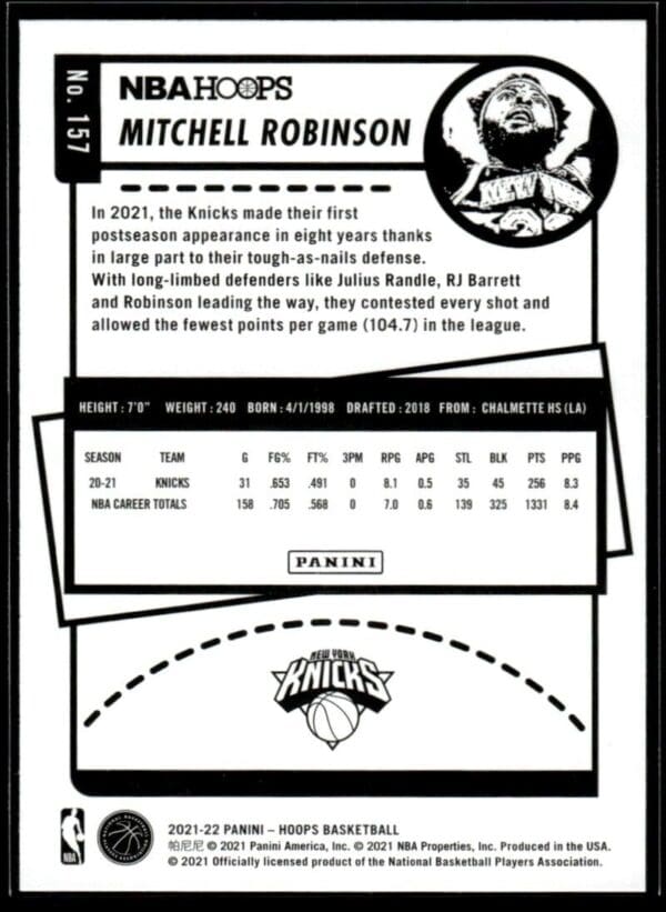 2021 NBA Hoops New York Knicks #157 Mitchell Robinson