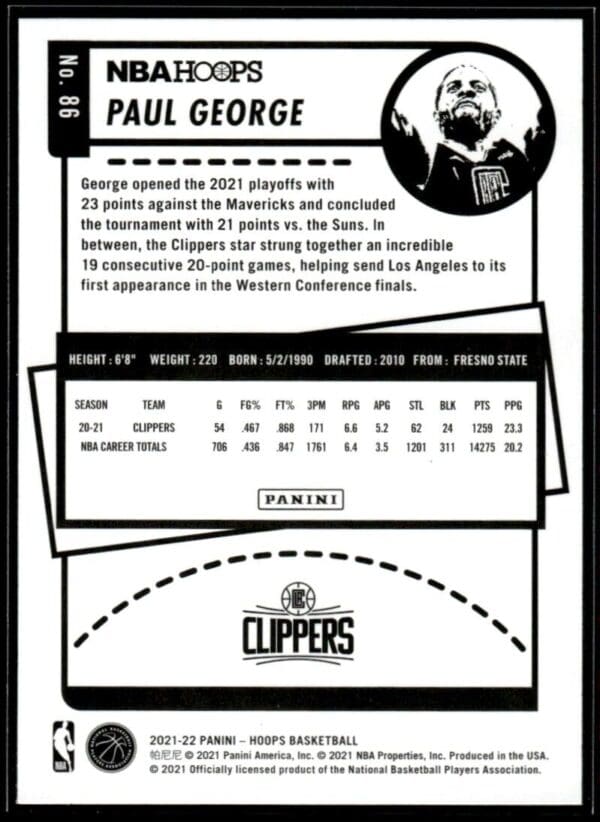 2021 NBA Hoops Los Angeles Clippers #86 Paul George