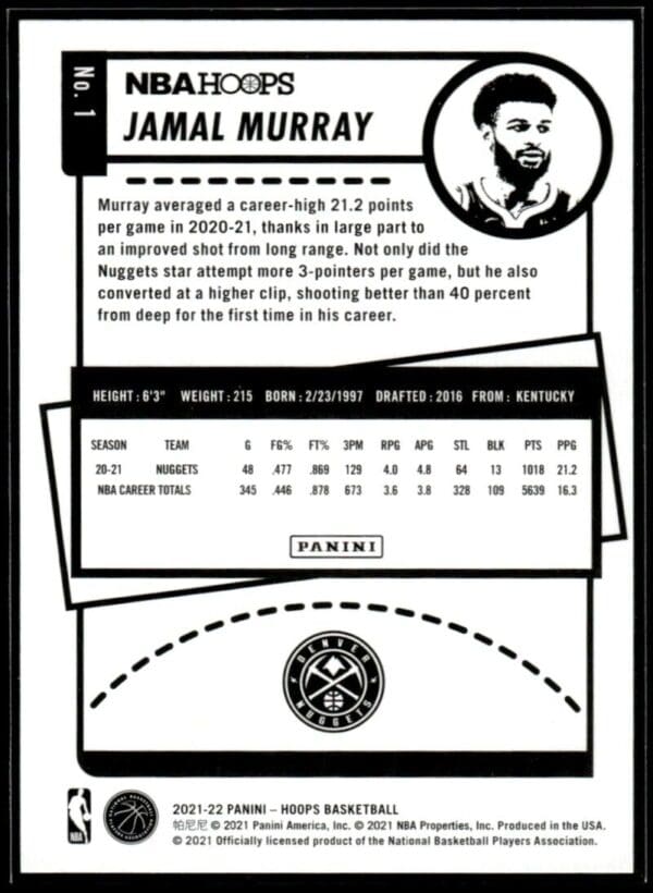 2021 NBA Hoops Denver Nuggets #1 Jamal Murray