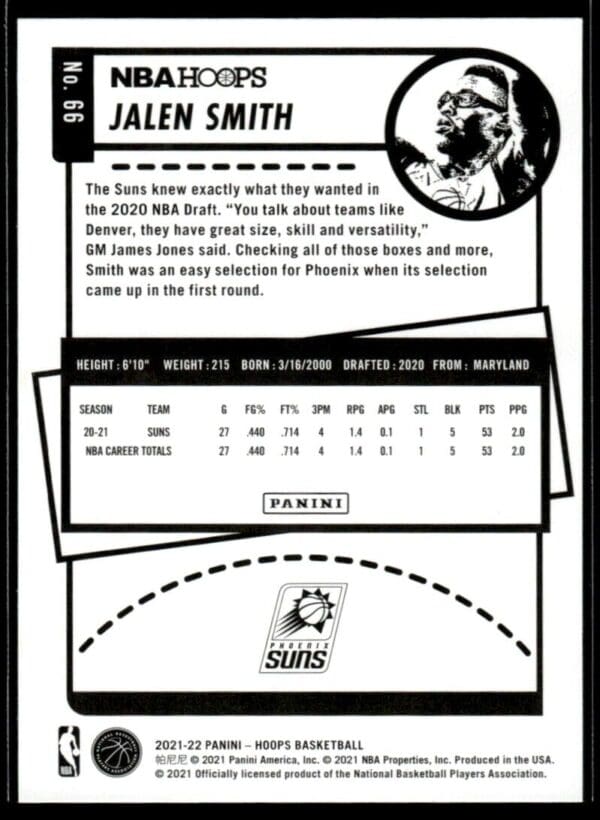 2021 NBA Hoops Phoenix Suns #66 Jalen Smith