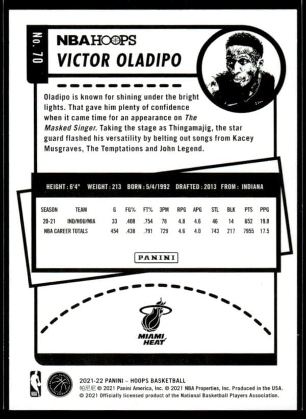 2021 NBA Hoops Miami Heat #70 Victor Oladipo