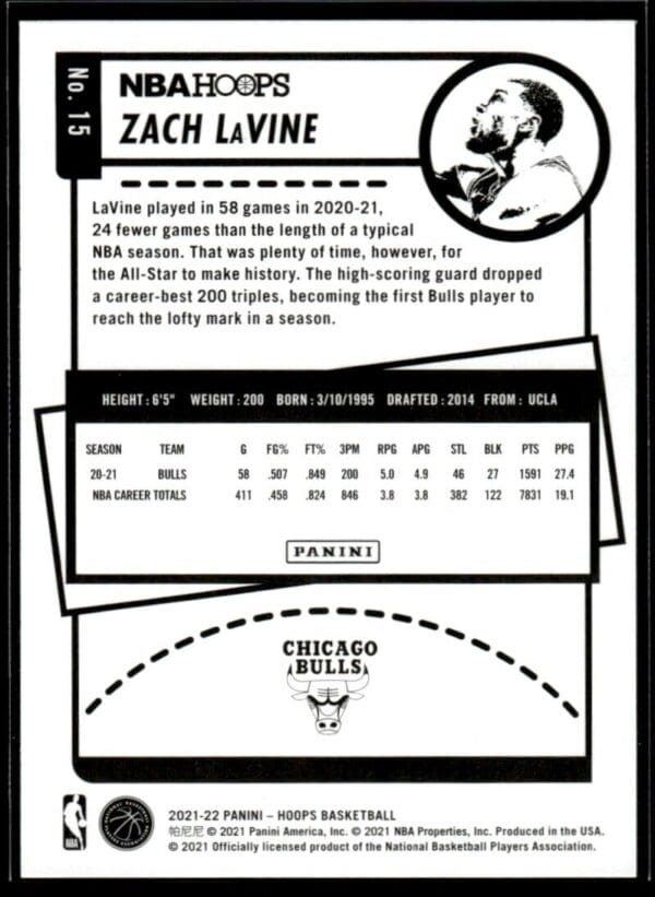 2021 NBA Hoops Chicago Bulls #15 Zach LaVine