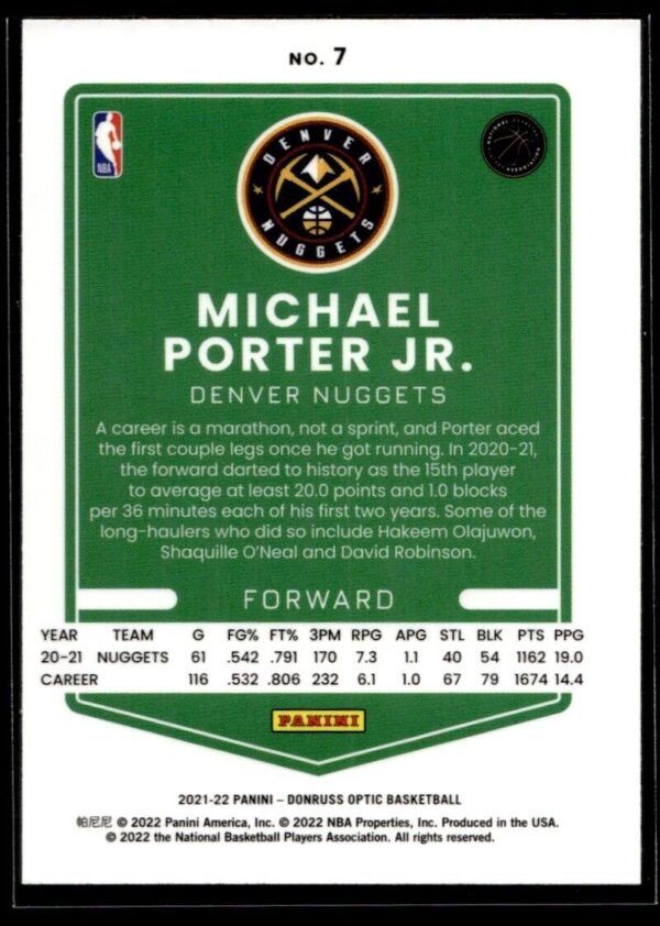 2021 Donruss Optic Denver Nuggets #7 Michael Porter Jr.