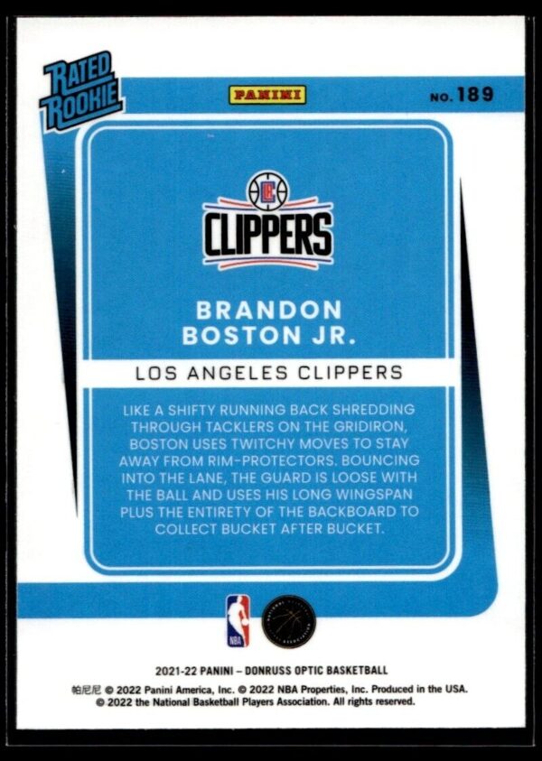 2021 Donruss Optic Los Angeles Clippers #189 Brandon Boston Jr. RC Rookie
