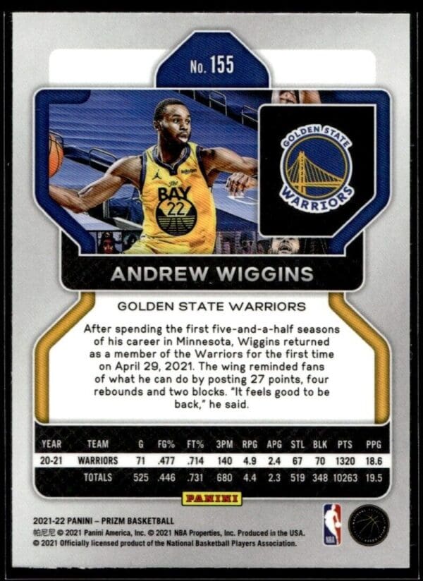 _10 2021-22 Panini Prizm Andrew Wiggins Golden State Warriors #155