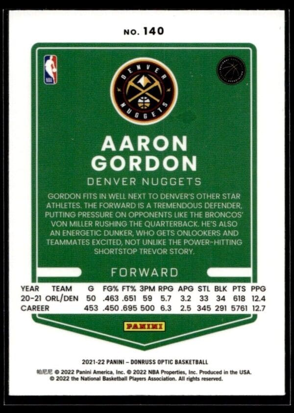 2021 Donruss Optic Denver Nuggets #140 Aaron Gordon